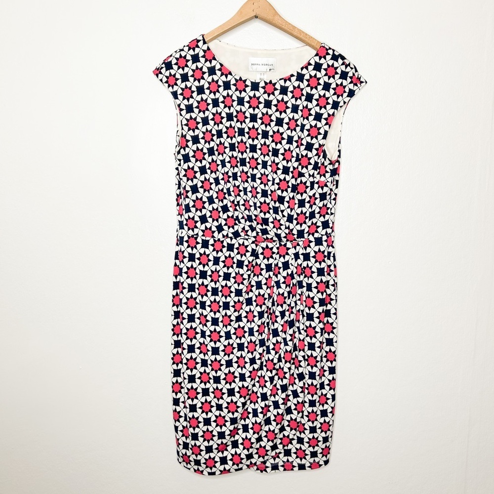 Donna Morgan Colorful Geometric Print Cap Sleeve Business Casual Mini Dress 10 - Picture 2 of 8